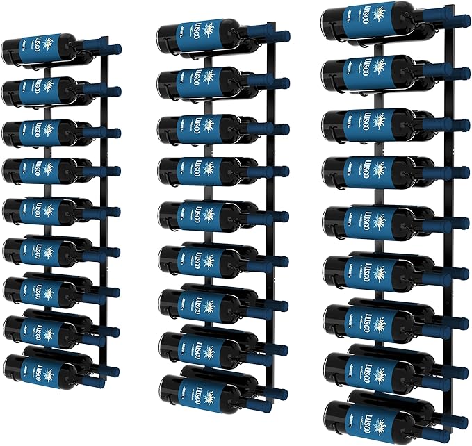 CharaVector Wall Mount Wine Rack (Holds 54 Bottles 3PCS), DIY 1/2 Wall Wine Rack for Wine Bottles, Liquor, Champagne, Black Metal Wine Bottle Holder for Home and Kitchen Decor