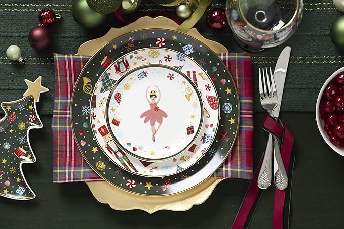 Lenox Dinnerware, Nutcracker Ballet Tidbit Plates, Service for 4, Microwave Safe & Dishwasher Safe Porcelain, Pasta and Salad Dinnerware, Christmas Decor, Nutcracker Ballet (Assorted Plates, 4 Piece)