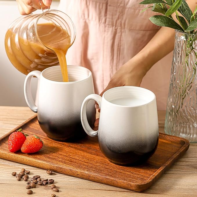 HASENSE Porcelain Coffee Mugs 20oz, Large Tea Cups with Big Handle for Office and Home, Latte Mug for Women and Men as Honliday Gifts, Dishwasher and Microwave Safe, 2PCS(Gradient Black)
