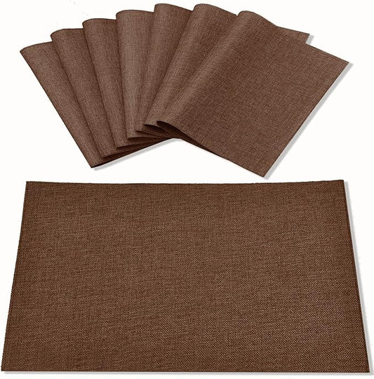 Rinpon Cloth Placemats Set of 8, Linen Type Fabric Placemats Machine Washable Heat Resistant Placemats Wrinkle Free Thick Polyester Kitchen Place Mats for Dining Table (Dark Brown)