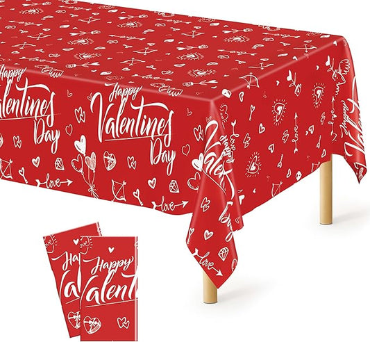 QZYL 2 PCS Valentines Decorations, Disposable 108" X 54" Valentines Tablecloths, Plastic Romantic Red Love Heart Tablecloths, Rectangle Love Table Covers, Galentines Decorations for Memorable Tables