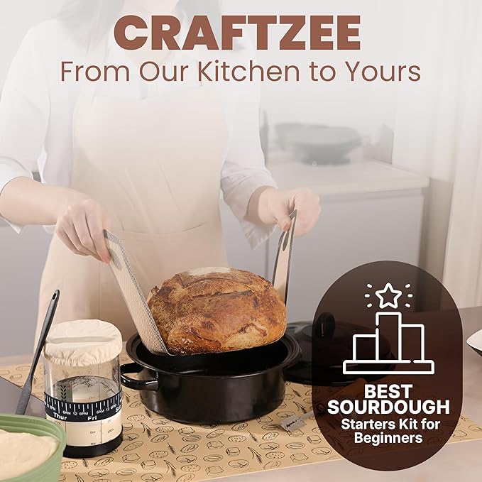 Super Deluxe All-Inclusive ?뿣?뿥?뿕?뿞?뿙?뿨?뿞 Sourdough Starter Kit with Pot. Sourdough Bread Baking Supplies, Scale, Oval & Round Baking Slings, 4 proofing Baskets, Bowl, Timer, Beginner Guide & Recipes