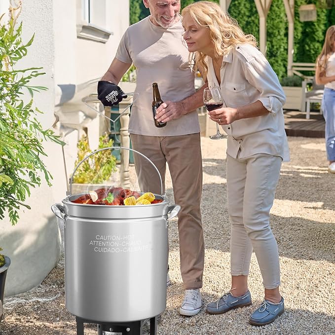 ROVSUN 82QT Stainless Steel Seafood Boil Pot with Strainer Basket, Lid & Hook, Versatile Stock Pot for Crab, Lobster, Shrimp Boiling, Heavy-Duty Turkey Fryer for Outdoor Cooking & Gatherings