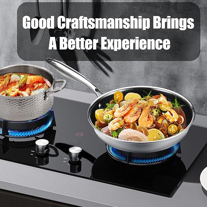 Vivicreate 19-Piece Tri-ply Stainless Steel Frying Pan Set Skillets cookware set with Kitchen Utensils 9.5 10.25 11.02 Inch Pan sets sartenes de acero inoxidable