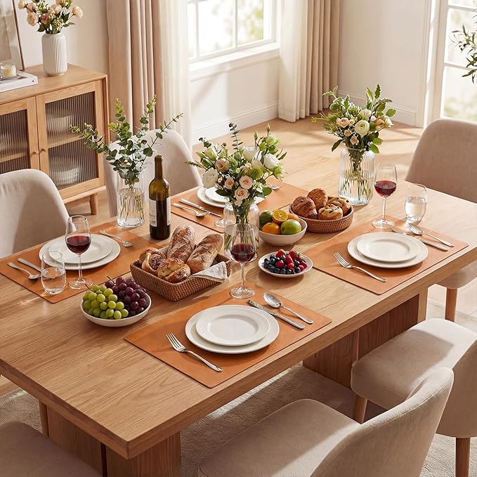 Artoid Mode Rust Faux Leather Placemats Set of 6, 12x18 Inch Waterproof Wipeable Heat Resistant Place Mats, Reversible Table Mats for Fall Kitchen Dining Decor