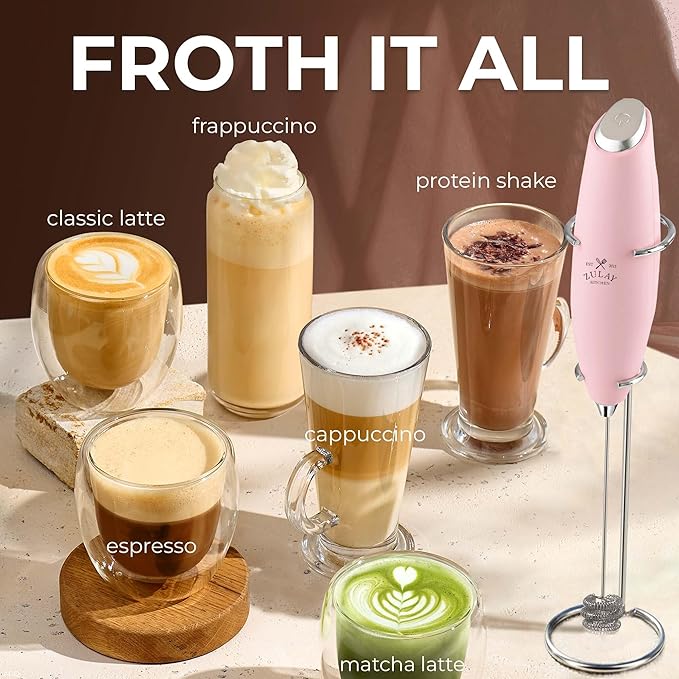 Zulay Kitchen Patented Tornado Triple Whisk Milk Frother with 4 Duracell Batteries ??Handheld Foam Maker for Coffee, Lattes, Matcha & Hot Chocolate ??Rich, Creamy Froth in Seconds