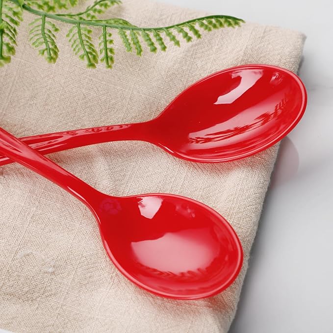 WDF 100 Pack Red Plastic Spoons - 6.9 Inch Heavy Duty Red Disposable Plastic Spoons - Modern Red Disposable Spoons Perfect for Tea Party Birthday Valentine's Day