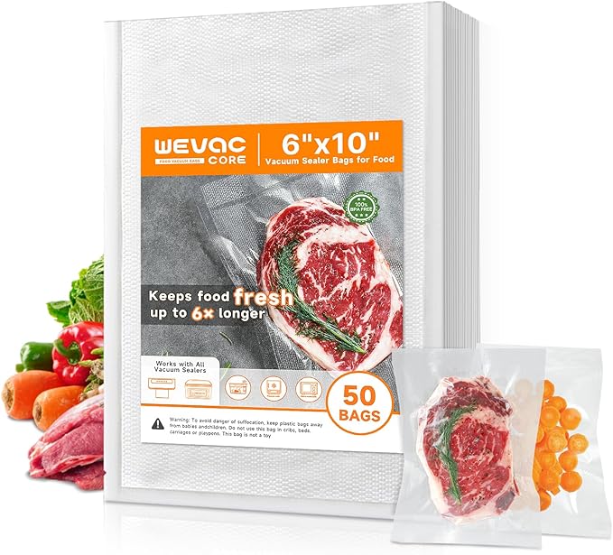 Wevac Vacuum Sealer Bags ??50 Count (6?냉?0??, Heavy-Duty BPA-Free Food Storage Bags, Puncture-Resistant, Freezer & Sous Vide Safe, Compatible with All Vacuum Sealers