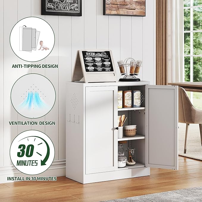Kitchen Pantry CabinetFarmhouse Utility Storage Cabinet Rust-Resistant for Living Room,Dining Room,Bathroom,Garage,Basement