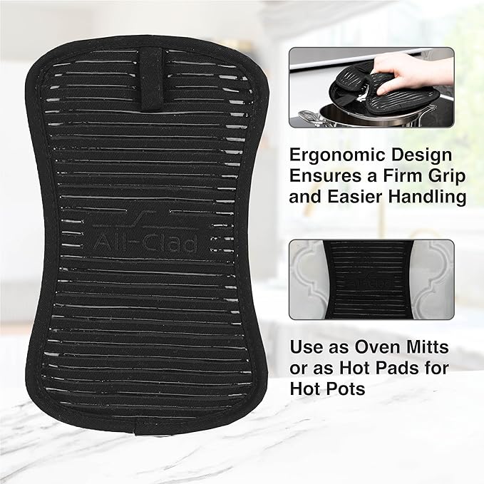 All-Clad Premium Pot Holder & Hot Pad: Heat Resistant to 500 Degrees - 100% Cotton, 10"x6.25" Hot Pad for Kitchen and Barbeque, (1-Pack), Black