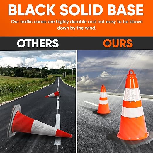 Pyle 18" Traffic Cones 8-Pack, High-Visibility Orange Safety Cones for Parking, Roadwork, Construction and Sports Training, Stackable Design with Heavy-Duty PVC Base, Weather-Resistant