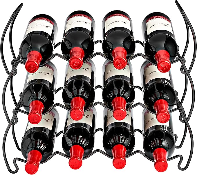 Sorbus 3-Tier Stackable Wine Rack - Classic Style Wine Racks for Bottles - Perfect for Bar, Wine Cellar, Basement, Cabinet, Pantry, etc - Hold 12 Bottles, Metal (Black)