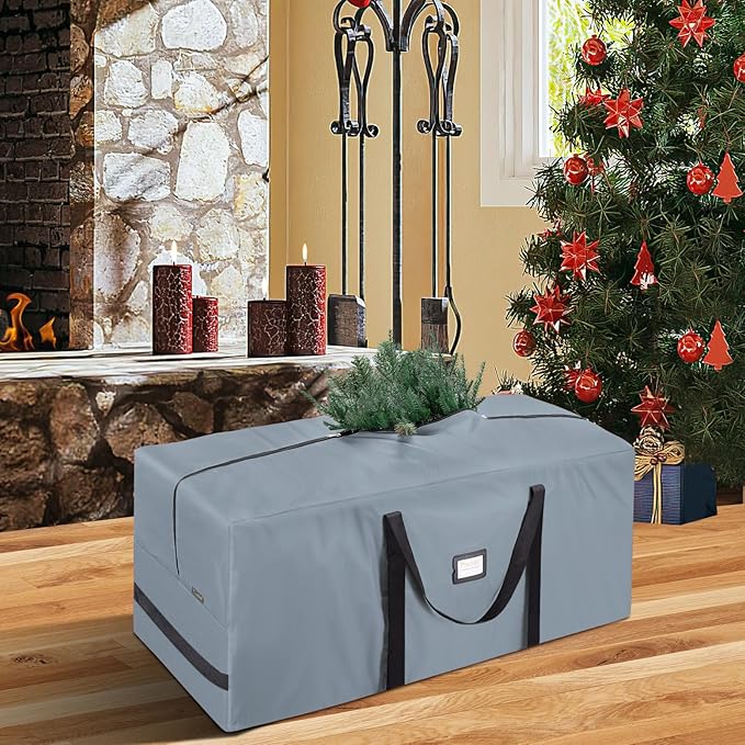 BALEINE 7.5 ft Christmas Tree Storage Bag, Heavy Duty 900D Oxford Fabric with Reinforced Handles and Dual Zippers Wide Opening, Extra Large Storage Container for Trees and Decorations (Grey)