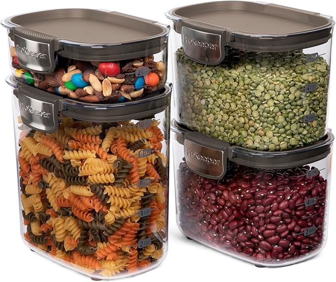 ProKeeper+ Airtight Food Storage Container Set ??Clear Plastic Flour and Sugar Canister Set with Magnetic Accessories for Kitchen Organization (Taupe, 13-Piece)