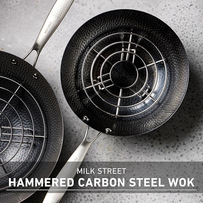 Milk Street 3-Piece 13-Inch Wok Body, Hammered Carbon Steel Flat Bottom Wok, Ideal for Stovetop Cooking