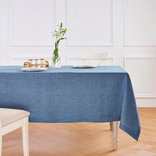 Solino Home Linen Cloth Tablecloth 52 x 52 Inch - 100% Pure Linen Blue Denim Square Tablecloth - Athena, Machine Washable Table Throw for Winter, Spring, Easter