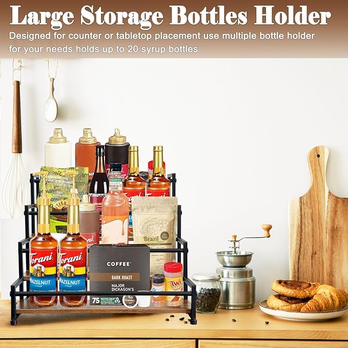 Klxuyuo 4-Tier Coffee Syrup Rack for 20 Bottles (750ml)?밪turdy Coffee Syrup Organizer Holder for Kitchen, Caf챕, Office
