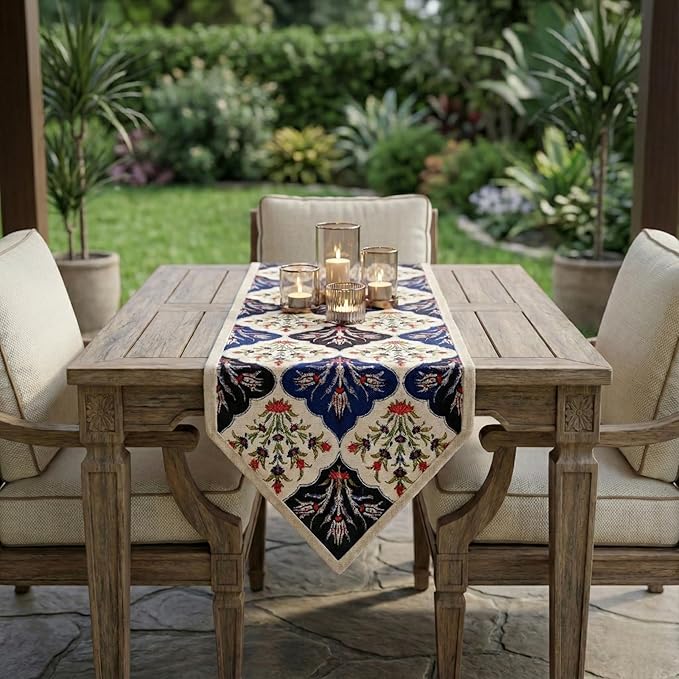Jacquard Woven Floral Table Runner 18x55 inches ??Rustic Gobelin Tapestry Dining Table Decor, Durable Cotton & Polyester Blend Fabric, Vintage Farmhouse Style, Machine Washable Easy Care (Pattern 2)