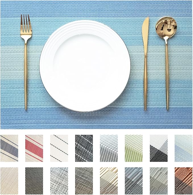 SUMYMERY Placemats Set of 8 Vinyl/Plastic Woven Place Mats for Kitchen Table Indoor/Outdoor Washable Placemat Wipeable Dining Table Mats (Ocean Geode,8)