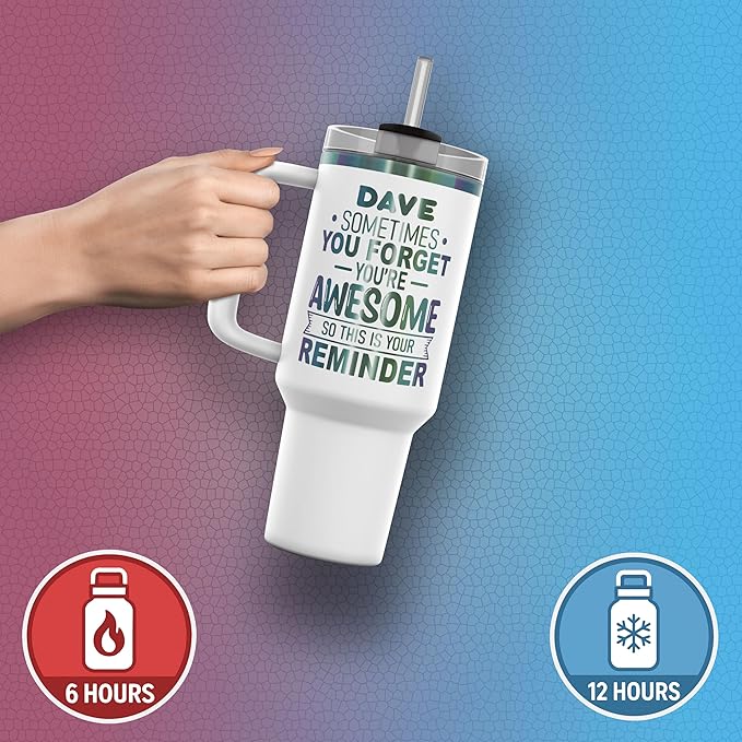 Personalized Inspirational Tumbler, Inspirational Gifts for Men Dad Father Wife Sister Women, Custom Birthday For Him Her, Customized You?셱e Awesome Tumbler, Teacher Coworker Gifts 40oz White Prism