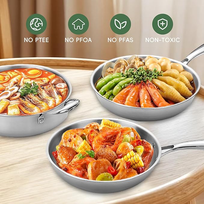 11-Piece Pots and Pans Set, 18/10 Stainless Steel Cookware Set, Induction Compatible, PFOA-Free Coating, Dishwasher Safe, Includes Frying Pan & Sauce Pan with Lids