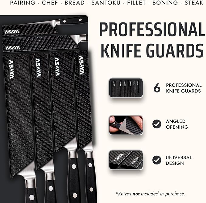 Asaya Professional Knife Edge Guards -Universal Blade Covers - Extra Strength, ABS Plastic and BPA-Free Felt Lining, non-Toxic and Food Safe - Knives Not Included (6Pcs)