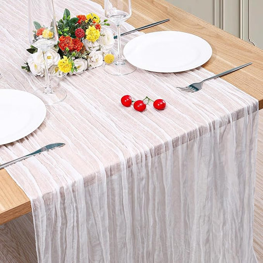 1 Pack Cheesecloth Table Runner 10Ft Christmas Gauze Boho Table Runners for Wedding Decor Bridal Shower Decorations Baby Shower Party(35" x 120")