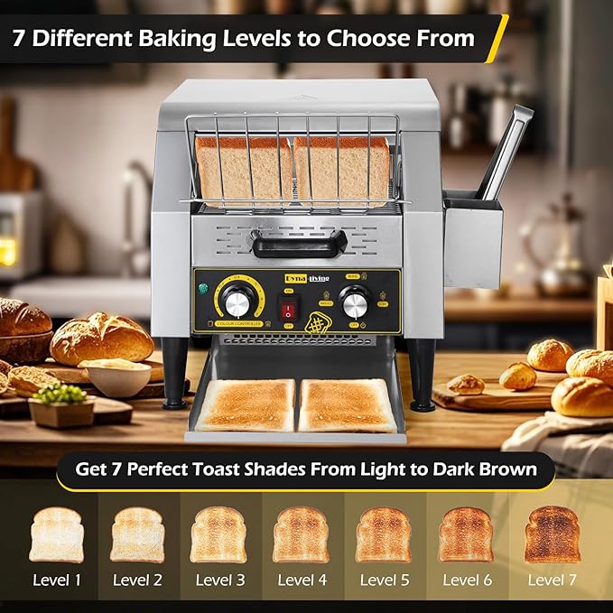 Dyna-Living Commercial Toaster 300 Slices/Hour Conveyor Toaster Commercial 1900W Heavy-duty Stainless Steel Rotating Toasters Oven Restaurant Conveyor Belt Toasters for Bun, Bagel, Bread