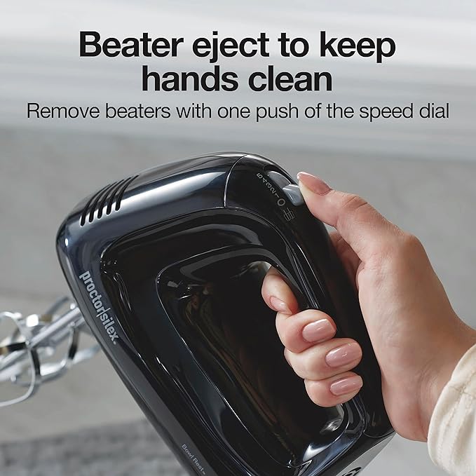 Proctor Silex Easy Mix 5-Speed Electric Hand Mixer with Bowl Rest, Compact and Lightweight, 215 Watts of Peak Power, Black (62511)