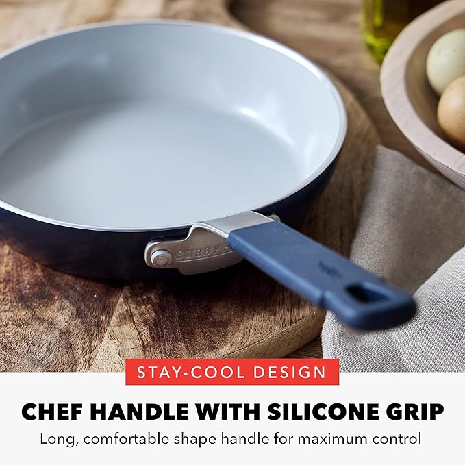 GreenPan x Bobby Flay 8" Nonstick Frying Pan Skillet, PFAS-Free Diamond Ceramic, Induction Suitable, Stay-Cool Silicone Handle, Easy Clean Dishwasher & Oven Safe, Egg & Omelet Pan, Oxford Blue