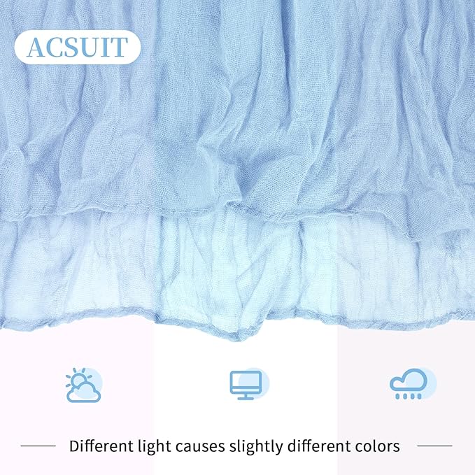 4 Pack Baby Blue Cheesecloth Table Runner 20 x 120 inch Gauze Table Runners 10 FT Long,Semi Sheer Cheese Cloth Fabric Table Runner Bulk for Wedding,Party,Baby Shower,Bridal Shower Decoration