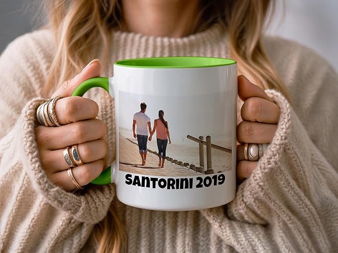 Personalized Coffee Mug | Custom Photo, Text, or Logo Cup (11oz, Lime Green Rim, Inner, and Handle) |Dishwasher & Microwave Safe |Unique Gift for Men & Women ?밫aza Personalizada