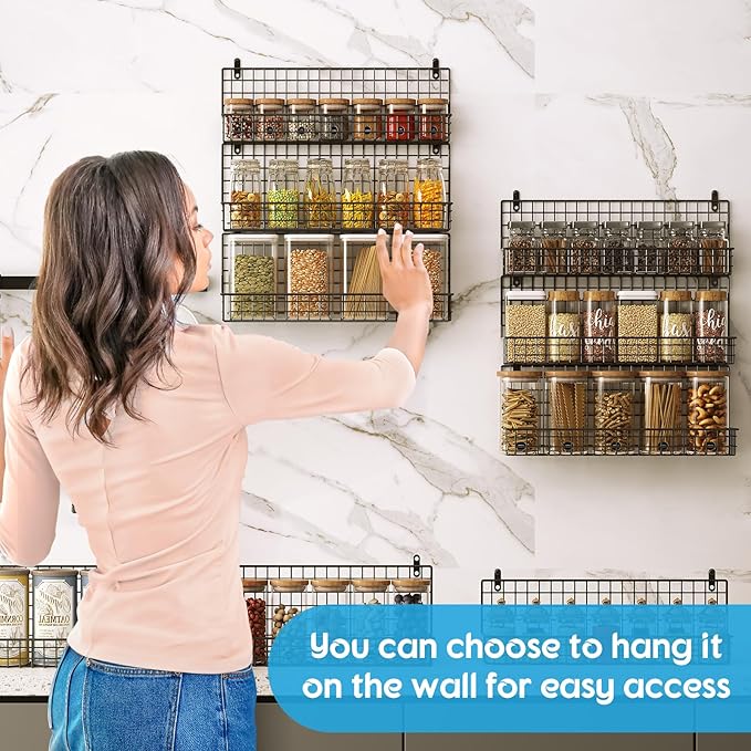 JKsmart 9-Tier Spice Rack Organizer with Door Hook, Wall Mount, and Extra Large Capacity for Pantry Door ??Stylish Black Design for Effortless Organization, Ultimate Kitchen Storage Solution