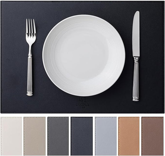 Baroyal Faux Leather Placemats Set of 4 Vinyl Washable Wipeable Table Mats for Kitchen Dining Table Heat Resistant Waterproof Modern Indoor/Outdoor Placemats Non-Slip Easy Clean Place Mats (Black)
