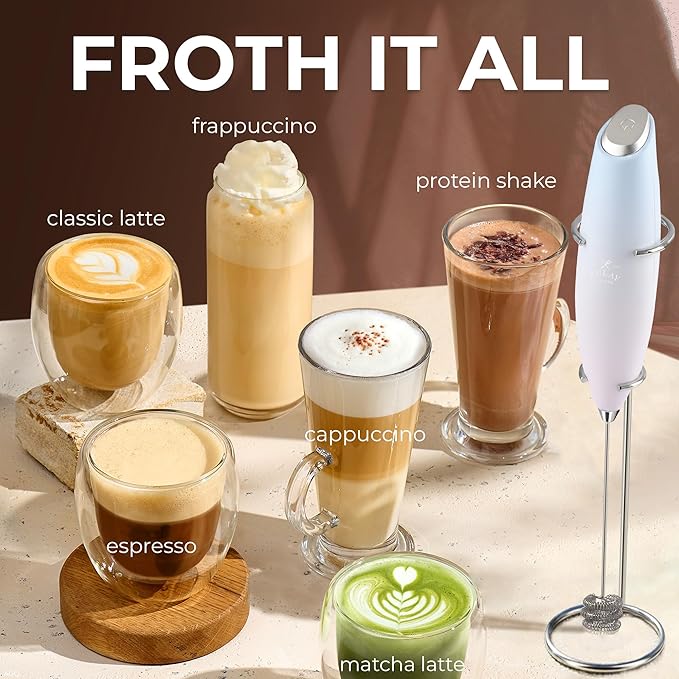 Zulay Kitchen Patented Tornado Triple Whisk Milk Frother with 4 Duracell Batteries ??Handheld Foam Maker for Coffee, Lattes, Matcha & Hot Chocolate ??Rich, Creamy Froth in Seconds