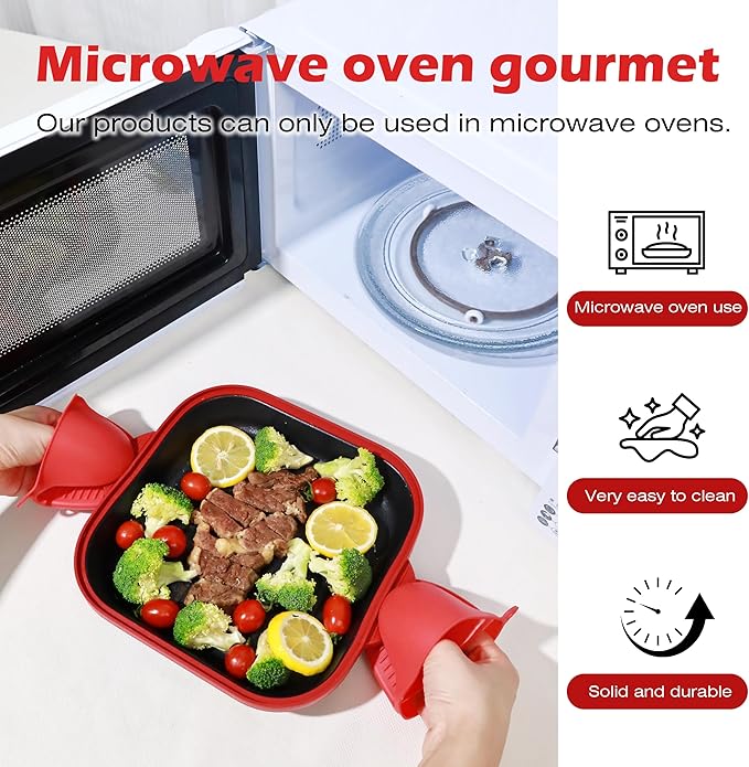 Microwave Grill Pan with Cover - Bacon Cooker, Crisper & Grilled Cheese Maker, Microwave Cookware,Dishwasher Safe for Easy Clean,Stocking Stuffer