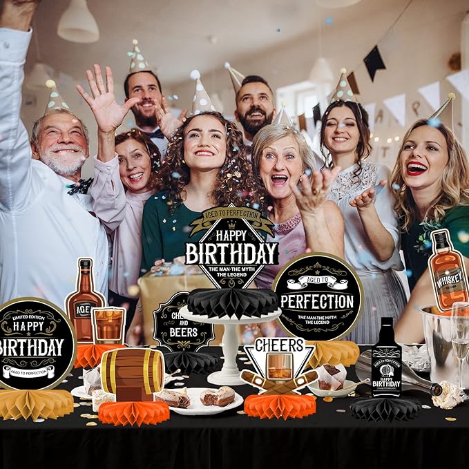 Whiskey pattern Birthday Party Decorations for MenTable Centerpiece Whiskey Honeycomb Table Toppers for 30th 40th 50th 60th 70th 80th Birthday decorations