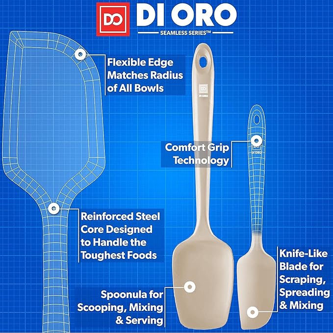 DI ORO Silicone Spatula Set - Rubber Kitchen Spatulas for Baking, Cooking, & Mixing - 600째F Heat-Resistant & BPA Free Silicone Scraper Spatulas for Nonstick Cookware - Dishwasher Safe (3pc, Clay)
