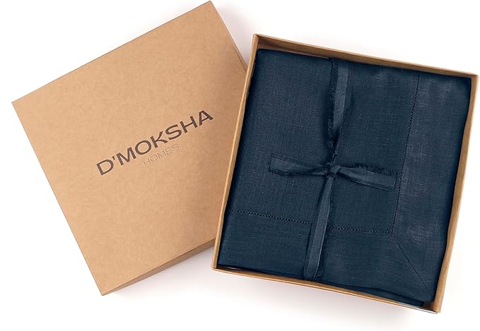 D'Moksha Homes Navy Blue Linen Tablecloth 60 x 156 Inch - 100% Pure Linen Navy Tablecloth for Rectangle Tables - Classic Hemstitch, Machine Washable Table Cloth for Easter