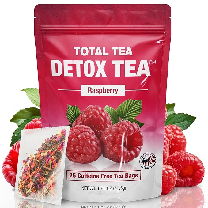 Total Tea SIimming Detox Tea Caffeine Free - 25 Day Detox - Herbal Tea with Chamomile, Hibiscus Tea & Ginger Root for Colon Cleanse ??Natural Raspberry Fruit Tea