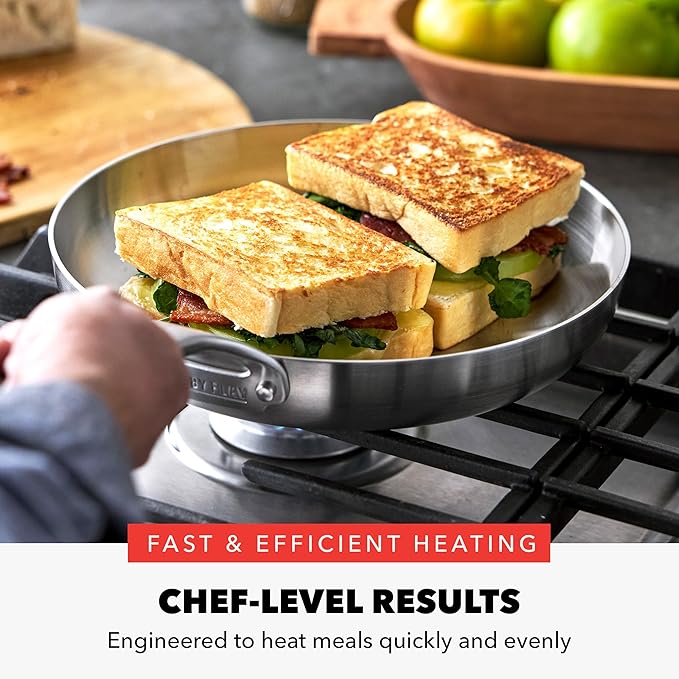 GreenPan x Bobby Flay Stainless Steel 10??& 12??Frying Pan Skillet Set, Induction Compatible, Durable, Dishwasher Safe, Oven & Broiler Safe 400째F, Tri Ply Clad Pans, Heat Responsive Core, 2-Piece Set