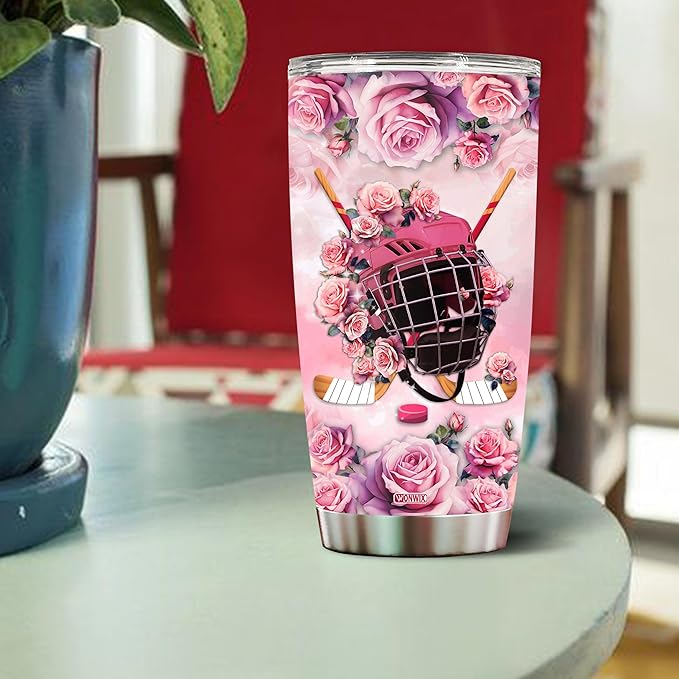 WONWIX Personalized Unique Hockey Themed Gifts for Women, Daughter, Wife, Mom, Insulated Stainless Steel 20oz Coffee Cup Mug Tumbler, Perfect for Christmas, Birthday, Mother's Day, Valentine