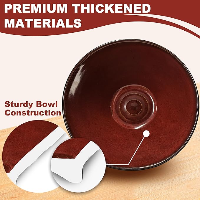 9.4-Inch 2 Sets Ceramic Ramen Bowl (8 Piece) - Japanese Porcelain Dishwasher Microwave Safe Salad Noodles Cereal Pasta Soup Large Bowls with Chopsticks Forks Spoons for Men Women Housewarming Gift
