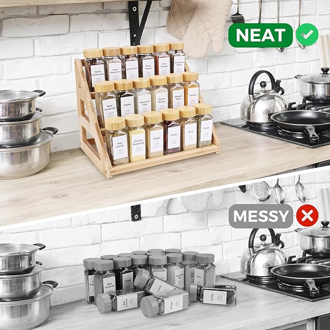 Bamboo 3 Tier Spice racks, Kitchen Seasoning Spices Rack, Suitable for Spice Organizers Such as Sitchen Countertops, Stoves, Sorage Rooms (S)