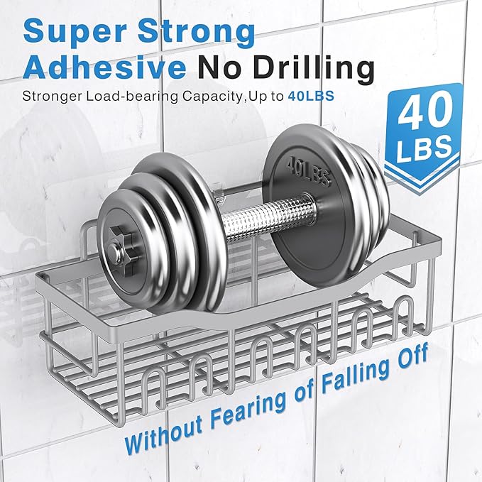 EUDELE 5-Pack Rustproof Stainless Steel Shower Caddy ??No Drill Adhesive Bathroom Organizer with Large Capacity, Spacious Shower Shelves for Inside Shower, Kitchen & Home Decor Storage-XL Size