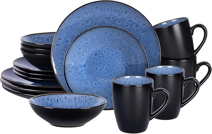 Stoneware Dinner Set Reactive Glaze (16pc Set, Capri Blue)