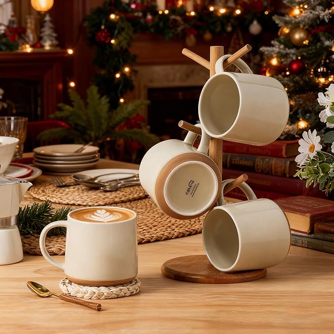 GBHOME Ceramic Coffee Mugs Set of 4, 17oz Handmade Ceramic Coffee Mugs Set with Terracotta Underside for Latte/Tea/Beer/Hot Cocoa, Dishwasher & Microwave Safe
