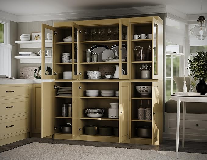Palace Imports 100% Solid Wood Kitchen Pantry Hutch, Yellow, 65" w x 71.5" h x 15.5" d, Renewable Eco-Friendly Wood, Made in Brazil