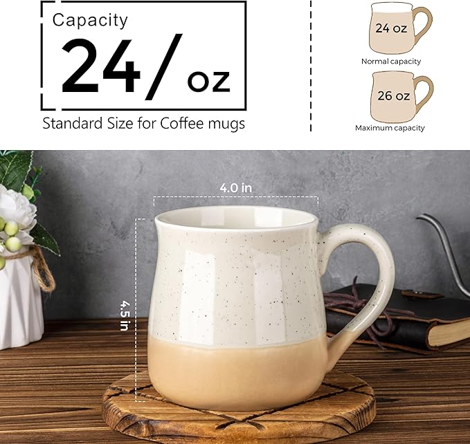 GBhome Ceramic Coffee Mugs Set of 2, 24oz Handmade Large Coffee Mugs Set with Terracotta Underside for Latte/Tea/Beer/Hot Cocoa/Cappuccino/Soup Dishwasher & Microwave Safe-Beige & Orange