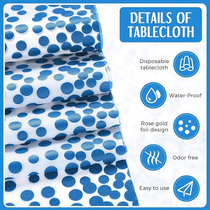 Tudomro 16 Pcs White and Light Blue Disposable Plastic Tablecloths and Satin Table Runner Set 54x108 Inch Tablecloth 12x108 Inch Table Runners for New Year Wedding Birthday Baby Shower Graduation